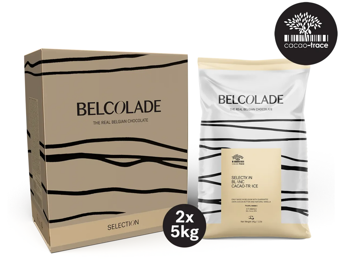 Belcolade Witte chocolade Doos 2 x 5 kg Selection Blanc Cacao-Trace X605/J 5kg Selection Blanc Witte Chocolade 5kg – Couverture voor Professionals | Anisana
