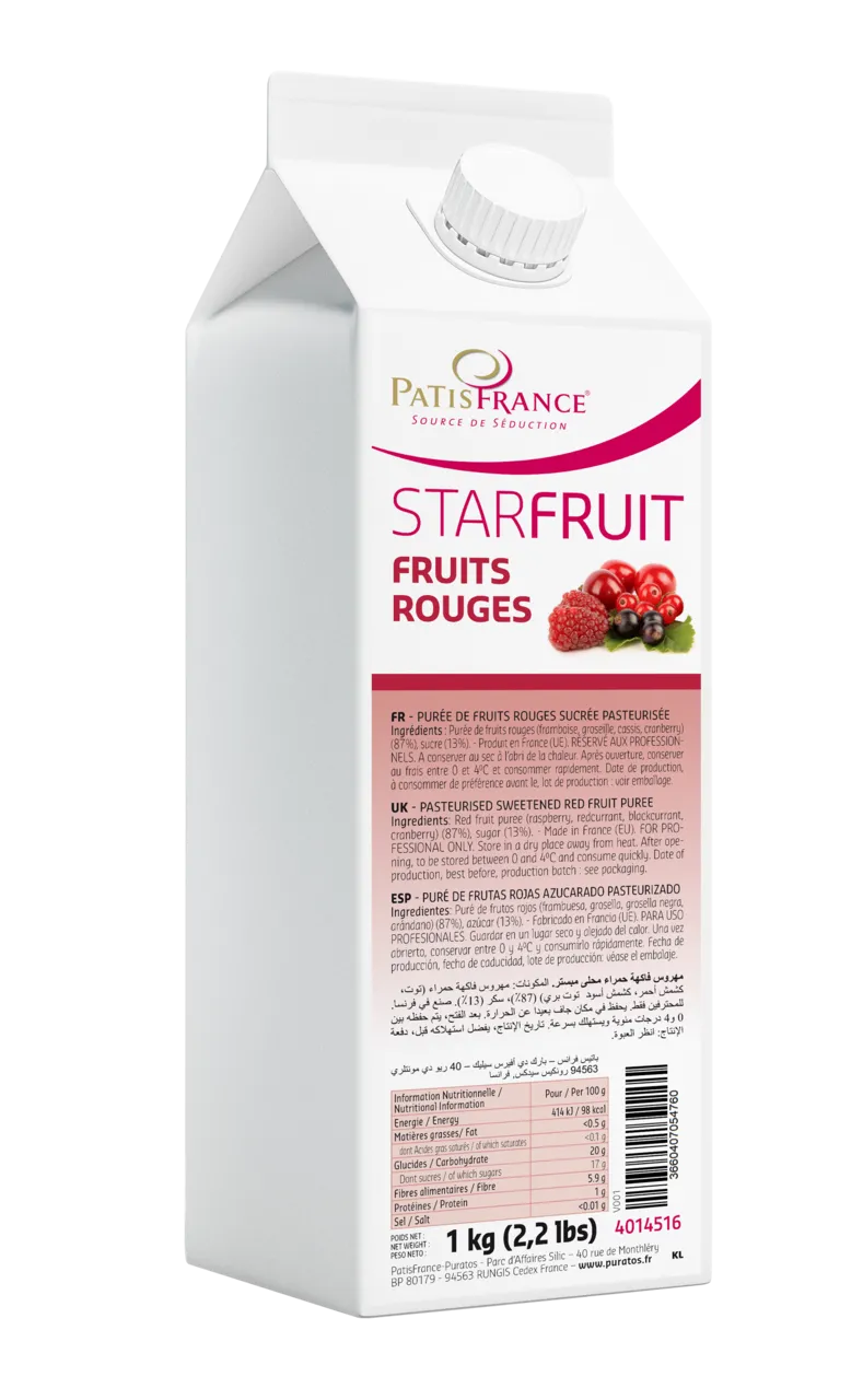 Puratos Fruitpuree 1 kg Puratos Starfruit Fruits Rouges – roodfruitpuree 1 kg Puratos Starfruit Fruits Rouges – roodfruitpuree 1 kg