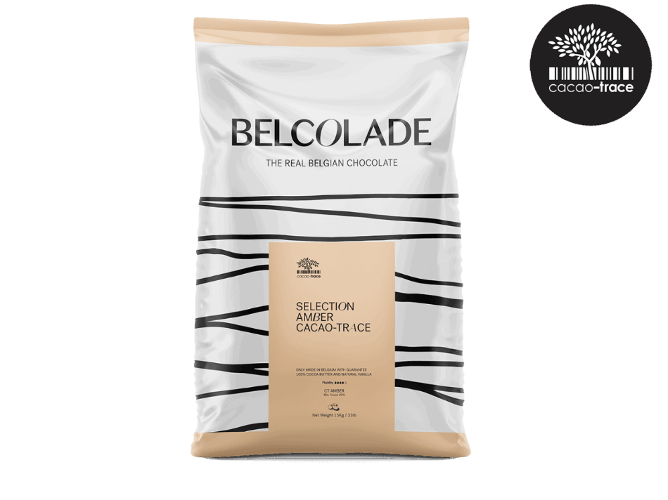 Belcolade Chocolade 4 kg Selection Amber Cacao-Trace 4 kg wit met karamel Belcolade Selection Amber Cacao-Trace/Bestel eenvoudig online/Anisana