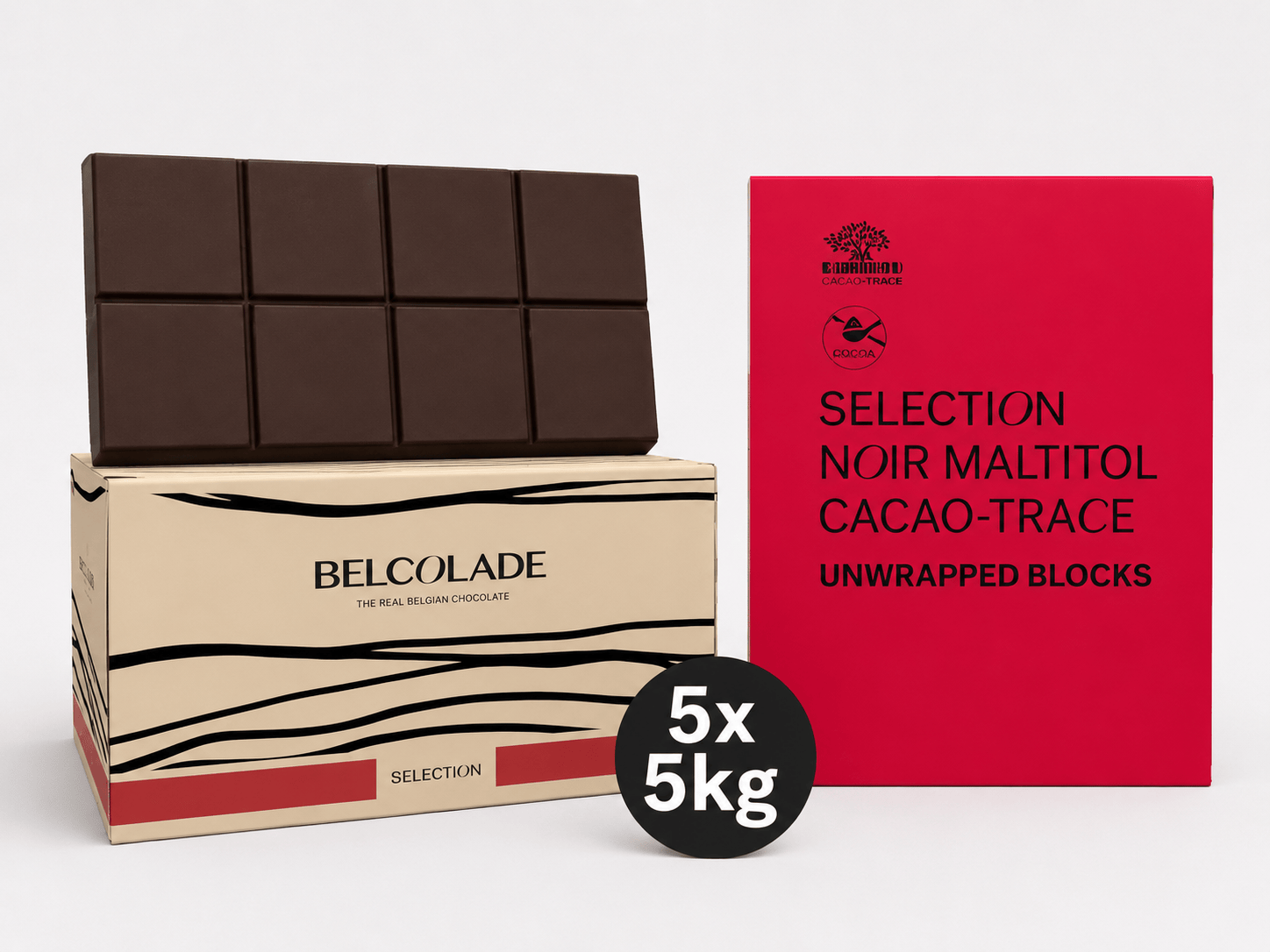 Belcolade Suikervrij/suikerarm Doos 5 x 5 kg Belcolade Selection Noir Blocks (suikervrij) C501/J Maltitol Cacao Trace 5 kg Belcolade Selection Noir (suikervrij) Block X605/J Maltitol Cacao Trace 5 kg/Bestel eenvoudig online/Anisana